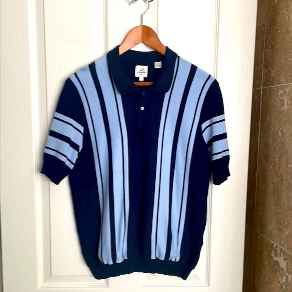 Max n Chester Blue Striped Knit Polo Shirt